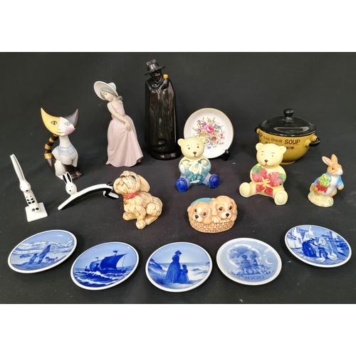 SELECTION OF DECORATIVE CERAMICS
including two Old Tupton Ware bears, two stylised Cmielow rabbit ornaments, five Royal Copenhagen pin dishes, Wade Sandemans port decanter, a Royal Worcester floral decorated pin dish, and a Lladro figure of a young girl, etc.