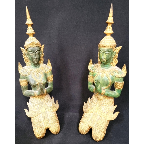 325 - PAIR OF GILT BRONZE THAI TEMPLE KEEPERS
both kneeling with hands in prayer position, one male and on... 