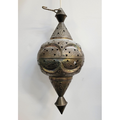 327 - MID CENTURY MOROCCAN PENDANT LIGHT
with pierced decoration, approximately 44cm high