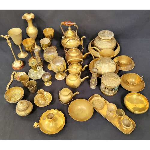 335 - SELECTION OF INDIAN AND CHINESE BRASS WARE
including pots, tea pots, candlestick holders, goblets, b... 