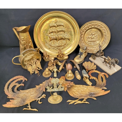 336 - SELECTION OF VINTAGE BRASS AND METAL WARE
including Chargers with ship motif, Jugs, chariot and hors... 