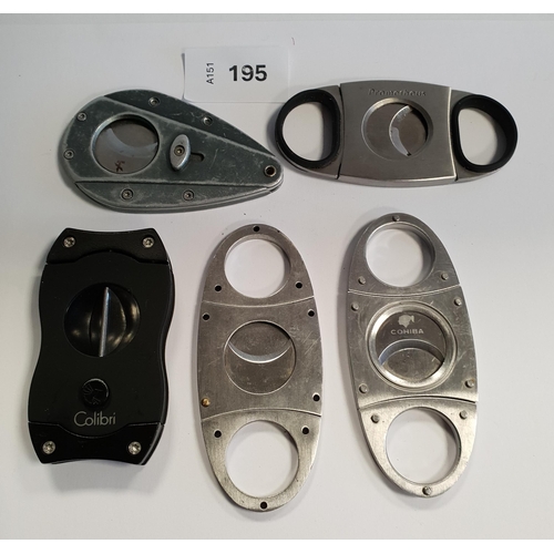 195 - FIVE CIGAR CUTTERS
one by Calibri (5)
Note: You must be over the age of 18 to bid on this lot.