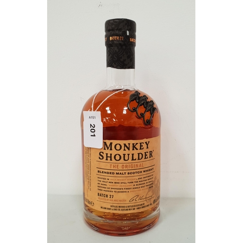 201 - ONE BOTTLE OF MONKEY SHOULDER THE ORIGINAL BLENDED MALT SCOTCH WHISKY
40% and 70cl
Note: You must be... 