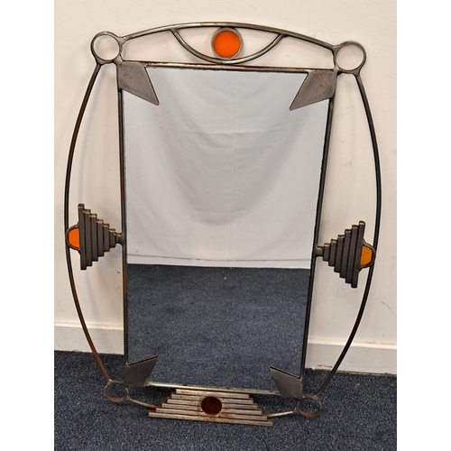 551 - ART DECO STYLE MIRROR
the rectagonal mirror in pierced steel frame with orange glass detail, 94cm x ... 