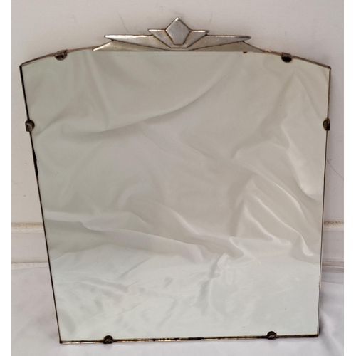 586 - 1930s WALL MIRROR 
with chrome geometric top detail, 44 x 36cm