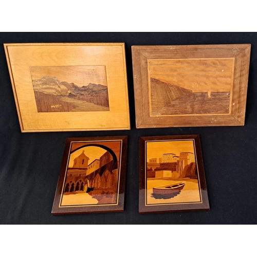 392 - FOUR MARQUETRY PICTURES
consisting of a pair of Attardi marquetry pictures depicting Italian scenes,... 