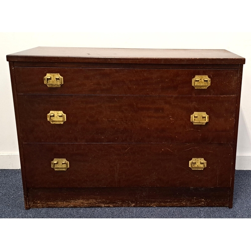 599 - CHEST OF DRAWERS
the three drawers with campaign style brass handles, 97 x 70 x 43cm