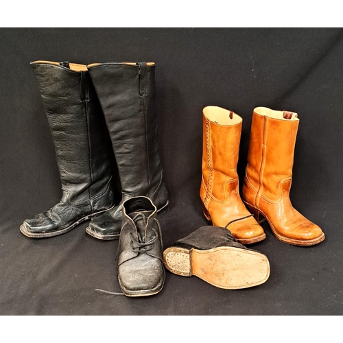 380 - TWO PAIRS OF LEATHER BOOTS
one pair in tan leather marked Fayva Made in Brazili 7049 228; another pa... 