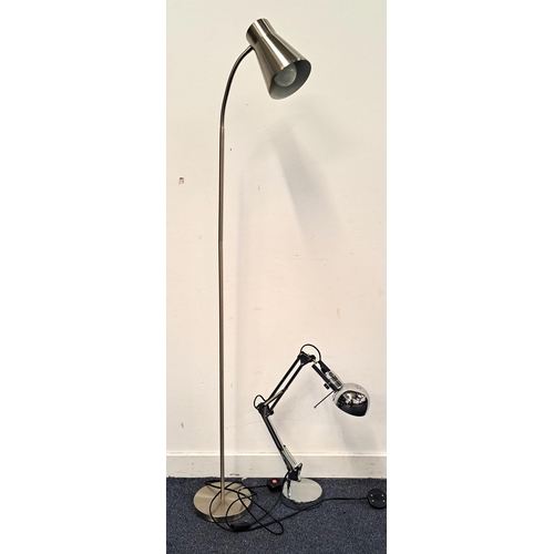 391 - CHROME ANGLEPOISE LAMP
with weighted base; together with a brushed metal standard lamp with adjustab... 