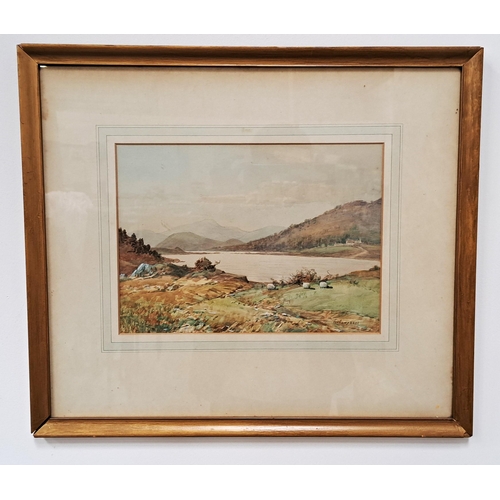 526 - TOM CAMPBELL (SCOTTISH 1865-1943)
'Scottish Loch scene', watercolour on paper, signed, 54 x 62cm, gl... 