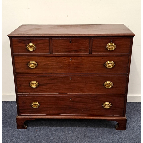 613 - GEORGIAN MAHOGANY CHEST OF DRAWERS
with three small over three graduated long drawers, all with reli... 