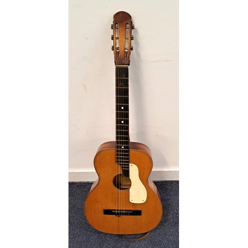 419 - ACOUSTIC MELODIJA MENGES MID CENTURY GUITAR
labelled Meldija Menges, twelve frets to body, with moth... 