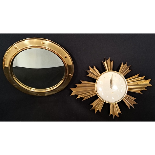 642 - SUNBURST 8 DAY CLOCK WALL CLOCK
31 x 43cm; together with convex brass wall mirror, 33cm diameter (2)