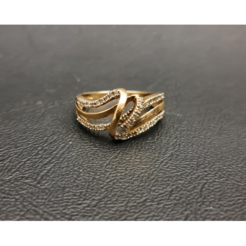 16 - DIAMOND SET TWIST DESIGN RING
with three diamond set strands, in nine carat gold, ring size P and ap... 