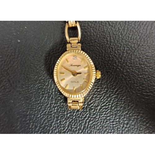 74 - LADIES NINE CARAT GOLD CASED SOVEREIGN WRISTWATCH
on nine carat gold bracelet strap, with quartz mov... 