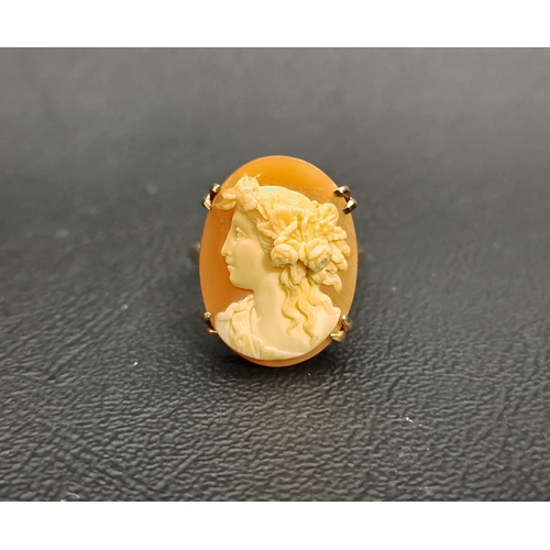 95 - CAMEO RING
depicting a female bust in profile, on nine carat gold shank, ring size L and approximate... 