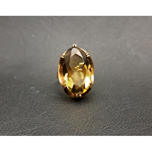 101 - QUARTZ SET DRESS RING
the oval cut gemstone measuring 21.5mm x 12.5mm x 8.5mm, on nine carat gold sh... 