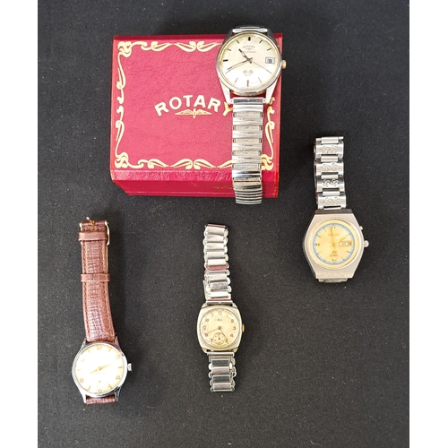 66 - FOUR VINTAGE GENTLEMEN'S WRISTWATCHES
comprising a Rotary Electronic GT in box, Corona, Avia and Ric... 