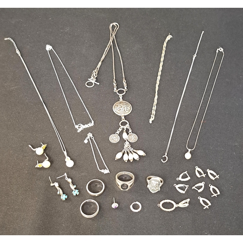 78 - SELECTION OF SILVER JEWELLERY
including a necklace with pearl drops, various rings, earrings, neck c... 