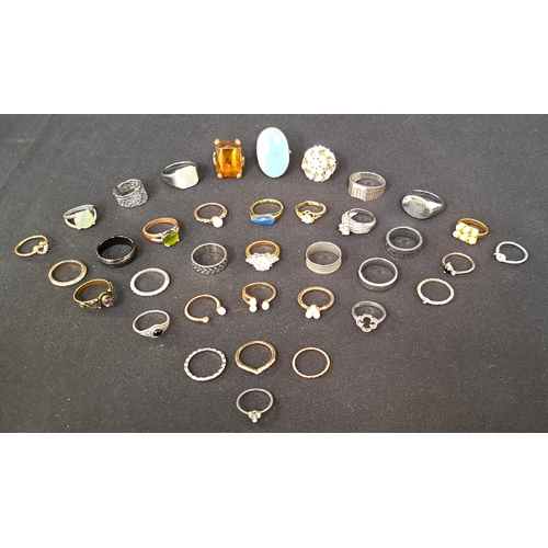 114 - SELECTION OF SILVER AND OTHER RINGS
including CZ and stone set examples, 1 box