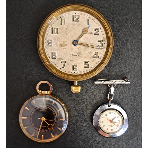 55 - MARVIN SKELETON POCKET WATCH
the exposed 17 jewels movement numbered 560; together with an 8 days go... 