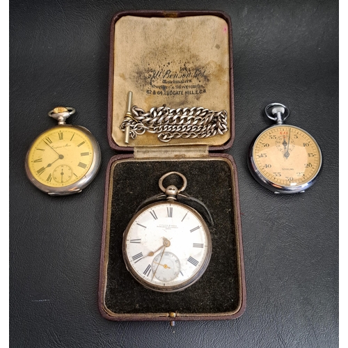 69 - TWO SILVER POCKET WATCHES
one with white enamel dial with Roman numerals, subsidiary seconds dial an... 