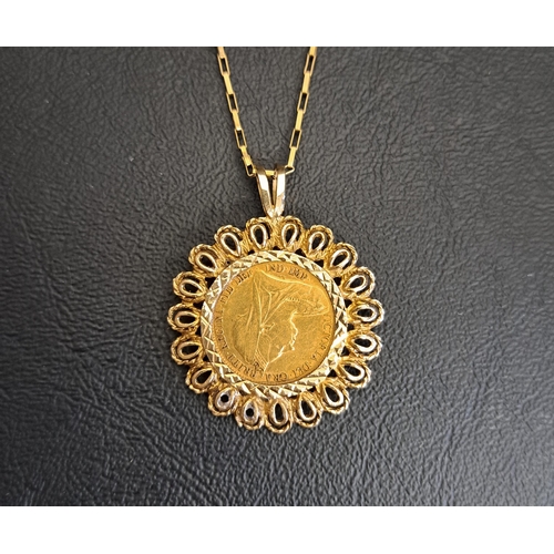 71 - GOLD HALF SOVEREIGN PENDANT
the Victorian half sovereign dated 189?, in nine carat gold pierced moun... 