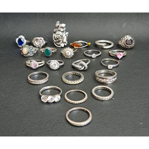 104 - GOOD SELECTION OF TWENTY-TWO SILVER RINGS
of various sizes and designs, including a Pandora Shimmeri... 