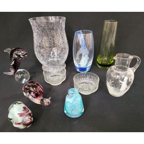 219 - SELECTION OF GLASSWARE
including two glass snail ornaments, one with indistinct signature, Caithness... 