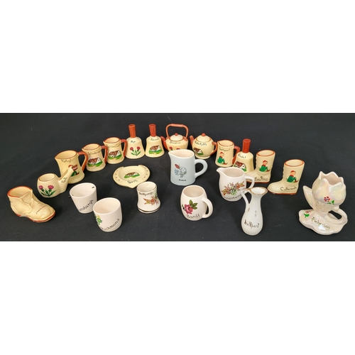 221 - SELECTION OF MANOR WARE, NORTH DEVON POTTERY AND OTHER SOUVENIR CERAMIC ITEMS
including boots, bells... 