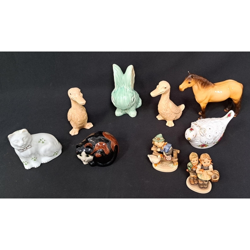 271 - ASSORTMENT OF CERAMIC ANIMALS AND FIGURINES 
including Royal Albert Country Roses Pompadour bird, Av... 