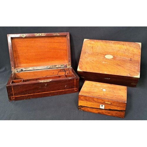 393 - VICTORIAN CAMPAIGN STYLE WRITING BOX 
with brass corner detail and slope missing, a Victorian writin... 