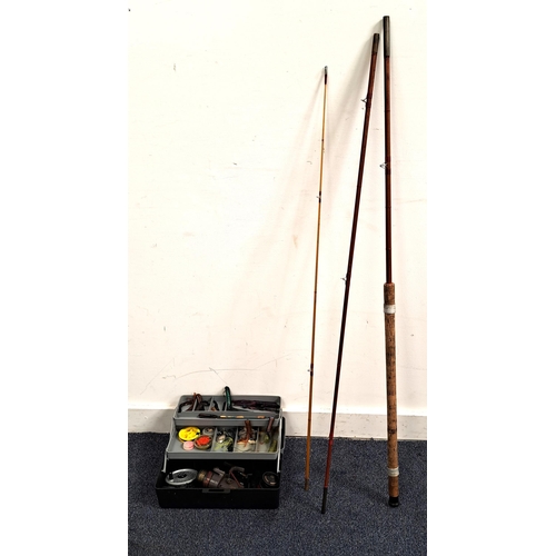 435 - SELECTION OF FISHING EQUIPMENT
including a Bamboo fishing rod approx. 11'; a Silstar CX41 graphite s... 