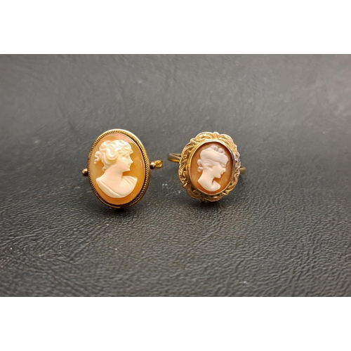 33 - TWO CAMEO SET DRESS RINGS
both depicting female busts in profile, one in nine carat gold and the oth... 