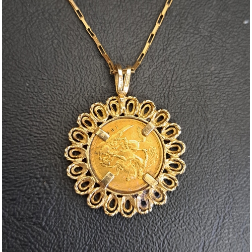 71 - GOLD HALF SOVEREIGN PENDANT
the Victorian half sovereign dated 189?, in nine carat gold pierced moun... 