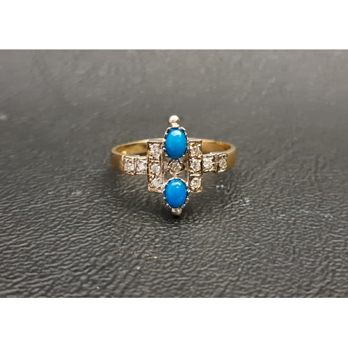 140 - UNUSUAL ART DECO STYLE TURQUOISE AND DIAMOND CLUSTER RING
the two oval cabochon turquoise stones in ... 