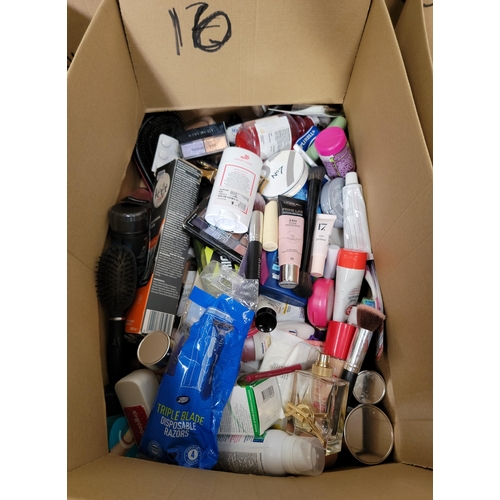 16 - ONE BOX OF TOILETRIES AND COSMETICS
including Clinique, Givenchy, Rimmel, L'Oreal, No.7, Maybelline,... 