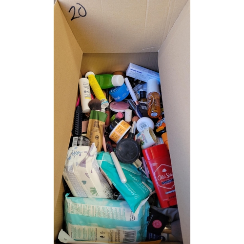 20 - ONE BOX OF TOILETRIES AND COSMETICS
including Bobbi Brown, NYX, Mac, Chanel, Charlotte Tilbury, L'Or... 