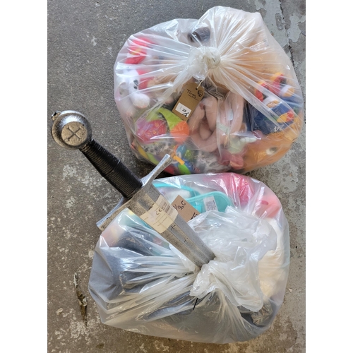 28 - TWO BAGS OF TOYS AND GAMES
including soft toys, games, models, etc.