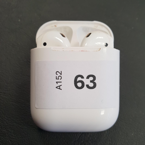 63 - PAIR OF APPLE AIRPODS 2ND GENERATION
in Lightning charging case
Note: Airpods are very dirty.