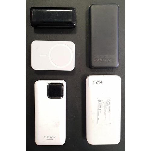 214 - SELECTION OF FIVE POWERBANKS
including Voomi, Anker and Charmast (5)