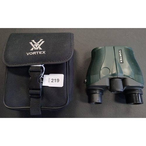 219 - PAIR OF VORTEX BINOCULARS
in case
Note: one eye shield lacking.