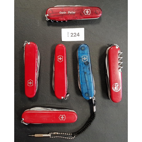 224 - SIX VICTORINOX SWISS ARMY KNIVES
of various sizes and designs
Note: You must be over the age of 18 t... 