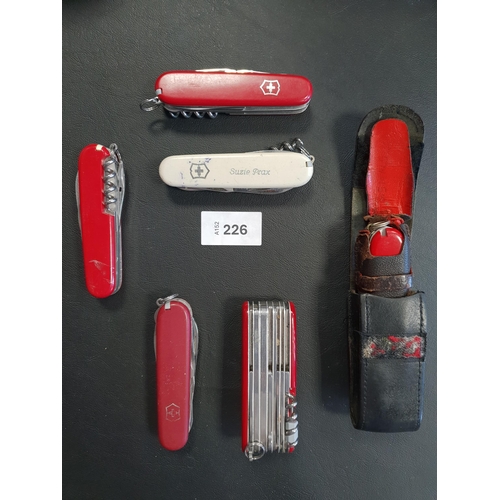 226 - SIX VICTORINOX SWISS ARMY KNIVES
of various sizes and designs
Note: You must be over the age of 18 t... 