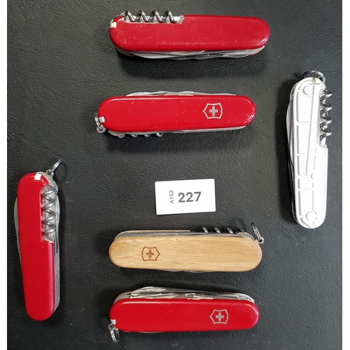 227 - SIX VICTORINOX SWISS ARMY KNIVES
of various sizes and designs
Note: You must be over the age of 18 t... 