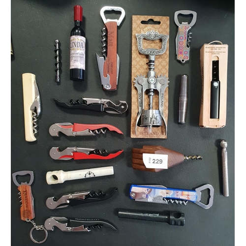 229 - NINETEEN BOTTLE OPENERS, CORKSCREWS AND WAITER'S FRIENDS
of various sizes and designs
Note: You must... 