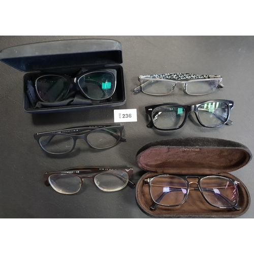 236 - SIX PAIRS OF DESIGNER SUNGLASSES
including Love Moschino, Tom Ford, 3x Ray-Ban and Emporio Armani