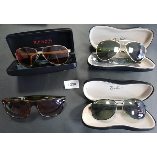 238 - FOUR PAIRS OF RAY-BAN SUNGLASSES
three pairs with cases and one pair with prescription lenses