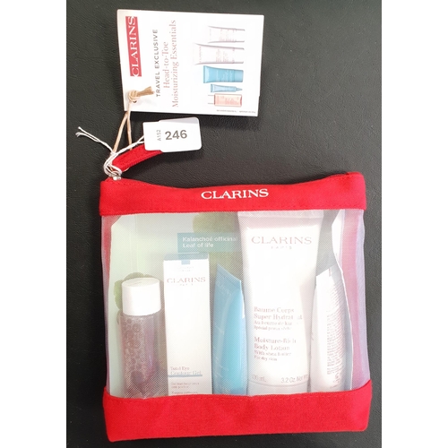 246 - CLARINS TRAVEL EXCLUSIVE HEAD-TO-TOE MOISTURIZING ESSENTIALS PACK
containing Cleansing Micellar Wate... 