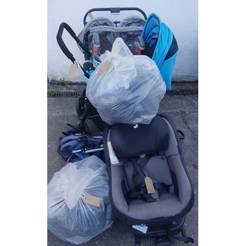 SELECTION OF PRAMS AND PRAM ACCESSORIES 
including Joie, Babyhug, two bags of accessories, one car seat and two booster chairs (8)